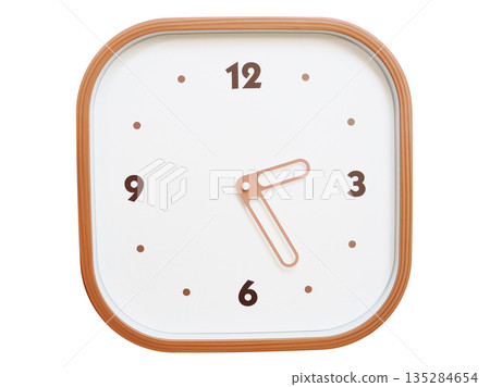 Minimalist wooden square wall clock isolated on white background showing 02:25 or 14:25 135284654