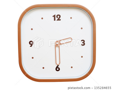Minimalist wooden square wall clock isolated on white background showing 02:30 or 14:30 Minimalist wooden square wall clock isolated on white background showing 02:30 or 14:30 135284655