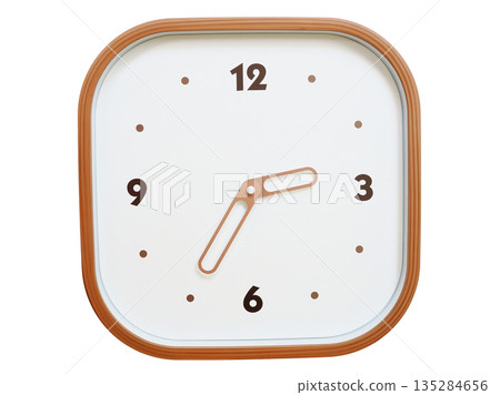 Minimalist wooden square wall clock isolated on white background showing 02:35 or 14:35 Minimalist wooden square wall clock isolated on white background showing 02:35 or 14:35 135284656