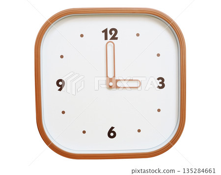 Minimalist wooden square wall clock isolated on white background showing 03:00 or 15:00 Minimalist wooden square wall clock isolated on white background showing 03:00 or 15:00 135284661