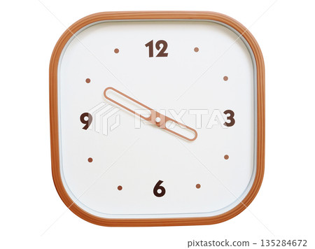 Minimalist wooden square wall clock isolated on white background showing 03:50 or 15:50 Minimalist wooden square wall clock isolated on white background showing 03:50 or 15:50 135284672