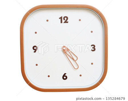 Minimalist wooden square wall clock isolated on white background showing 04:25 or 16:25 Minimalist wooden square wall clock isolated on white background showing 04:25 or 16:25 135284679
