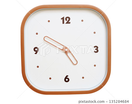Minimalist wooden square wall clock isolated on white background showing 04:50 or 16:50 Minimalist wooden square wall clock isolated on white background showing 04:50 or 16:50 135284684