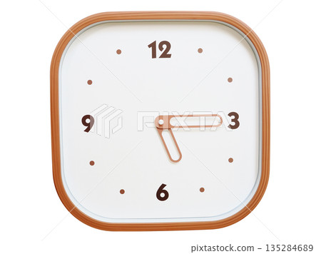 Minimalist wooden square wall clock isolated on white background showing 05:15 or 17:15 Minimalist wooden square wall clock isolated on white background showing 05:15 or 17:15 135284689