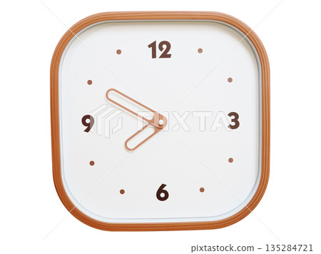 Minimalist wooden square wall clock isolated on white background showing 07:50 or 19:50 Minimalist wooden square wall clock isolated on white background showing 07:50 or 19:50 135284721