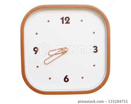 Minimalist wooden square wall clock isolated on white background showing 08:40 or 20:40 Minimalist wooden square wall clock isolated on white background showing 08:40 or 20:40 135284731