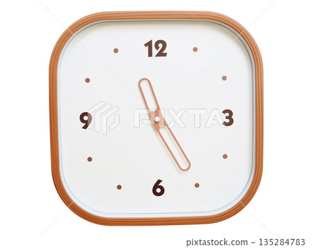 Minimalist wooden square wall clock isolated on white background showing 11:25 or 23:25 Minimalist wooden square wall clock isolated on white background showing 11:25 or 23:25 135284783