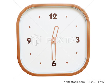 Minimalist wooden square wall clock isolated on white background showing 00:30 or 12:30 Minimalist wooden square wall clock isolated on white background showing 00:30 or 12:30 135284797