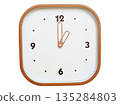 Minimalist wooden square wall clock isolated on white background showing 01:00 or 13:00 135284803