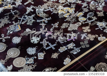 Egyptian souvenirs displayed in the window of the store for tourists in Cairo Egyptian souvenirs displayed in the window of the store for tourists in Cairo 135285310