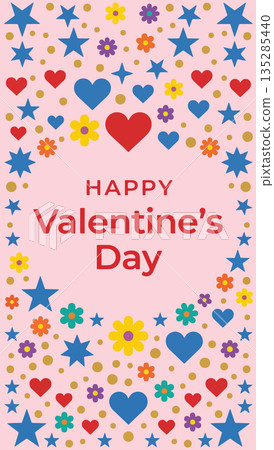 Happy Valentine's Day Floral and Star Design 135285440