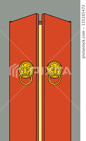 Chinese Door with Lion Head Knockers Chinese Door with Lion Head Knockers 135285472