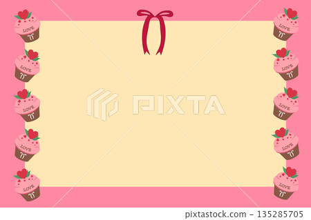 Valentine's Day Cupcake Frame Background with Ribbon and Copy Space 135285705