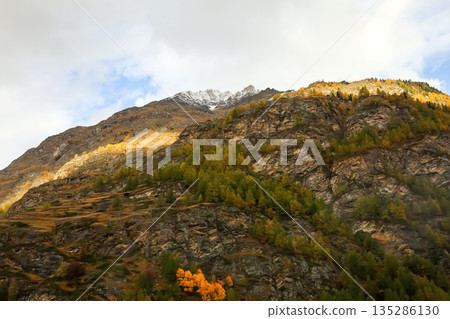 View of landscape furi mountain in autumn season from cable car in zermatt, swiss 135286130