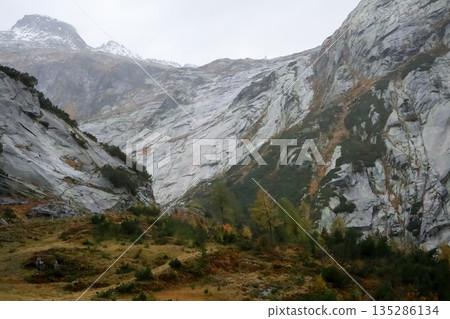 View of landscape furi mountain in autumn season from cable car in zermatt, swiss 135286134