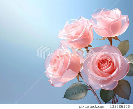 看起來像玻璃的粉紅色玫瑰（人工智慧生成的圖像） 135286166