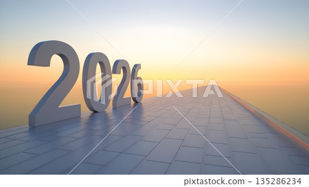 Creative Concept of Future in 2026 on Horizon at Sunrise Creative Concept of Future in 2026 on Horizon at Sunrise 135286234