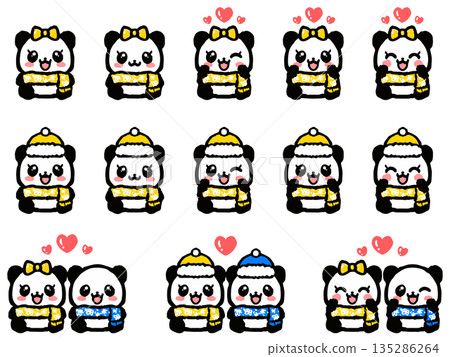Doodle illustration material set of cute winter clothes panda sitting Doodle illustration material set of cute winter clothes panda sitting 135286264