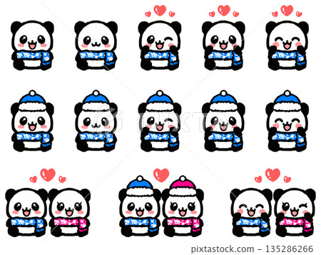 Cute winter clothes panda sitting doodle illustration set 3 Cute winter clothes panda sitting doodle illustration set 3 135286266