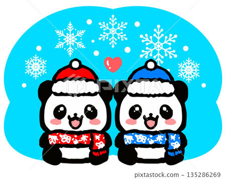 Doodle illustration of a sitting winter panda 3 Doodle illustration of a sitting winter panda 3 135286269
