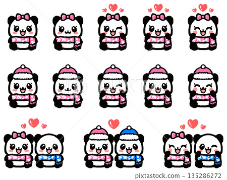 Cute winter clothes panda sitting doodle illustration set 4 Cute winter clothes panda sitting doodle illustration set 4 135286272