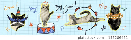 Halftone cats with doodle circus items Halftone cats with doodle circus items 135286431