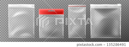 Transparent plastic bags with zipper closure 135286491