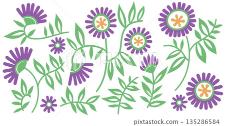 vector illustration, set of abstract flowers, passiflora 135286584