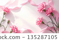 Mother's Day background material: Carnations and pink ribbon (watercolor style) 135287105