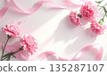 Mother's Day background material: Carnations and pink ribbon (watercolor style) 135287107