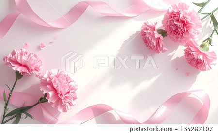 Mother's Day background material: Carnations and pink ribbon (watercolor style) Mother's Day background material: Carnations and pink ribbon (watercolor style) 135287107