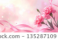 Mother's Day background material: Carnations and pink ribbon (watercolor style) 135287109