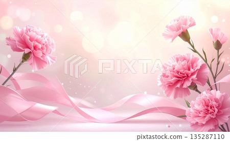 Mother's Day background material: Carnations and pink ribbon (watercolor style) Mother's Day background material: Carnations and pink ribbon (watercolor style) 135287110