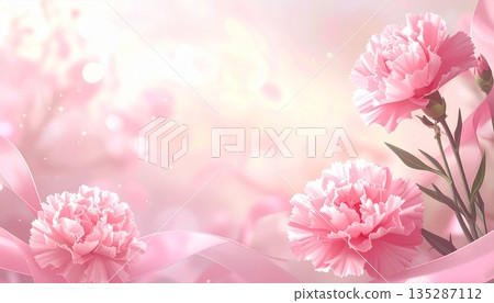 Mother's Day background material: Carnations and pink ribbon (watercolor style) Mother's Day background material: Carnations and pink ribbon (watercolor style) 135287112