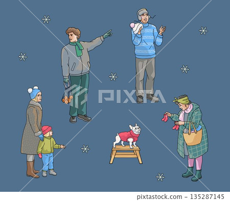 peoples at winter Christmas market set 135287145