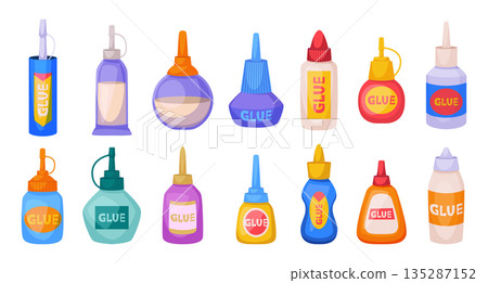 Glue. Plastic containers for office glue exact vector tools for crafting paper items 135287152