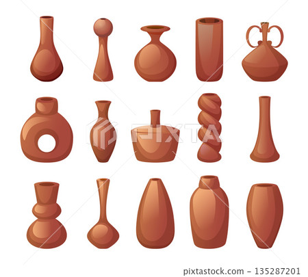 Clay pot. different clay pot handmade vases collection. Vector template set Clay pot. different clay pot handmade vases collection. Vector template set 135287201