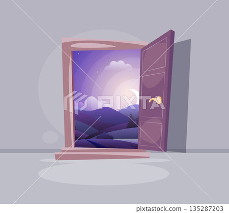 An open door. entrance in night landscape An open door. entrance in night landscape 135287203