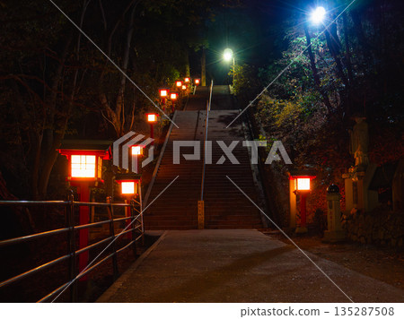 通往神社的小路被燈籠照亮 通往神社的小路被燈籠照亮 135287508