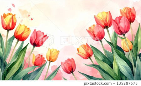 色彩繽紛的鬱金香花背景 135287573