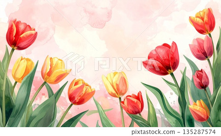 色彩繽紛的鬱金香花背景 135287574