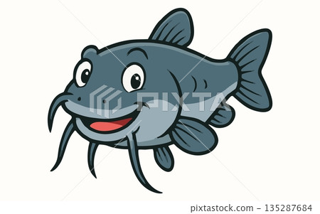 Cute catfish cartoon vector illustration 135287684