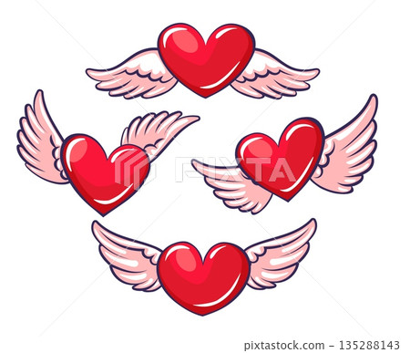 Cartoon hearts with wings 135288143