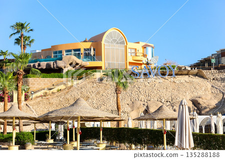 Egypt, Sharm el-Sheikh - September 25, 2025 View of the Royal Savoy Hotel building. Editorial Egypt, Sharm el-Sheikh - September 25, 2025 View of the Royal Savoy Hotel building. Editorial 135288188
