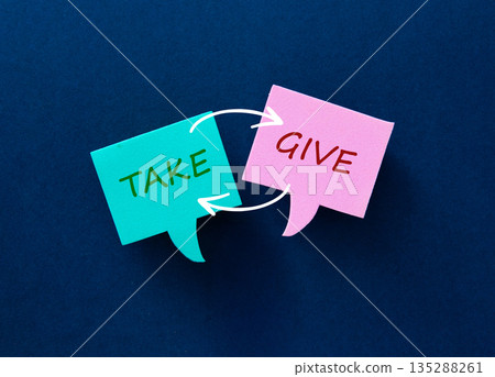 Give and take sticky notes with reciprocity arrows 135288261