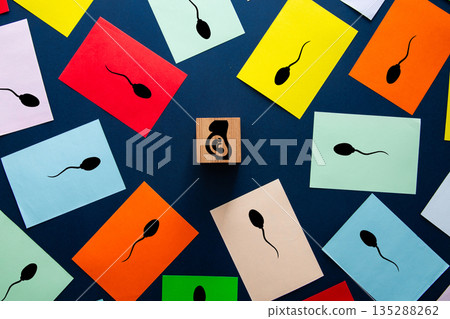 Sperm approaching embryo icon for reproduction and fertility concept 135288262