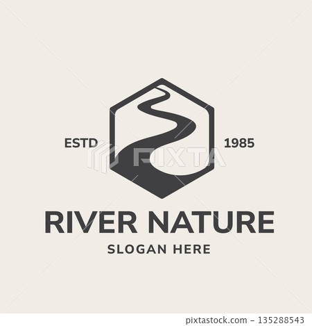 Winding River in Hexagon Nature Logo 135288543