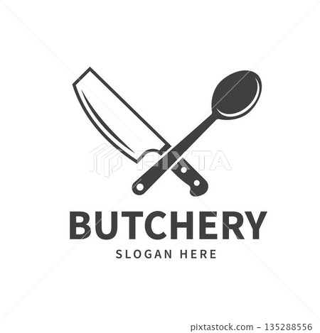 Crossed Cleaver and Spoon Butchery Logo Crossed Cleaver and Spoon Butchery Logo 135288556