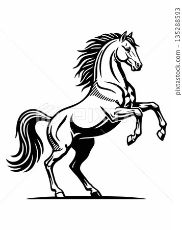 Black and white illustration of a standing horse 135288593