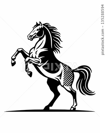 Black and white illustration of a standing horse 135288594